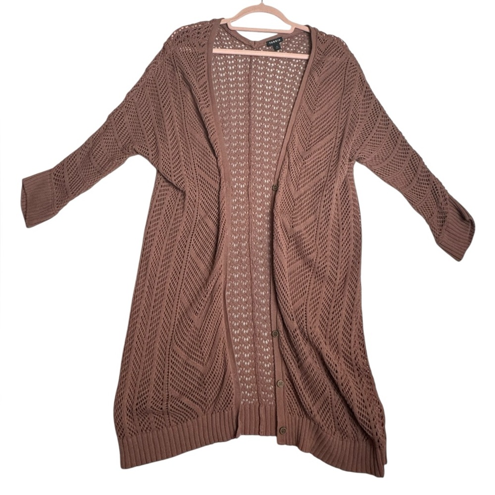 Torrid Open Knit Long Cardigan in Mauve Brown